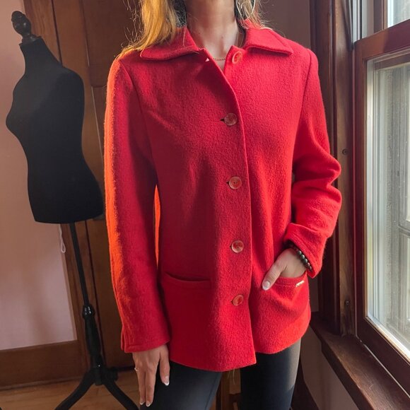 Vintage 90s Geiger Jacket Red Wool Minimalist Granny Chic Coquette Whimsigoth S - Picture 1 of 9